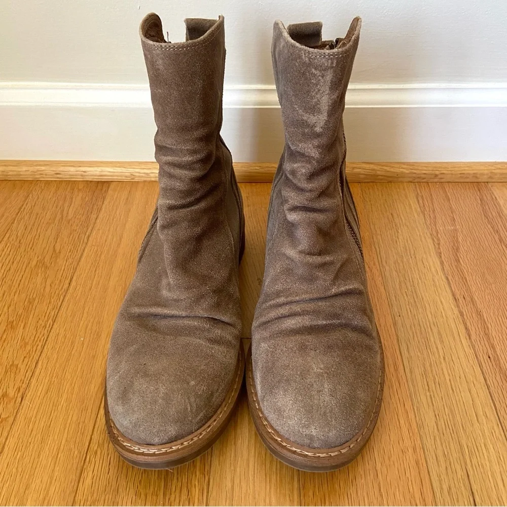 Sofft Lavina Boot Women's 9 Brown Suede Leather Pull On Zip Moto Casual Rustic